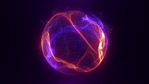 抽象环状能量球的粒子和波的神奇发光在黑暗的背景视频4k60帧秒