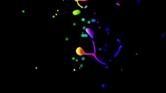 Cg动画两种颜色的水滴碰撞溅在黑色的背景