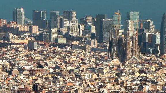 巴塞罗那市中心顶视图时间流逝