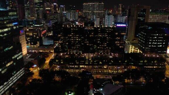 夜间照明新加坡市区著名园林建筑航拍全景4k