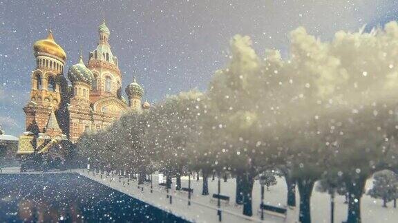 俄罗斯圣彼得堡冬季洒血的救世主教堂倾斜