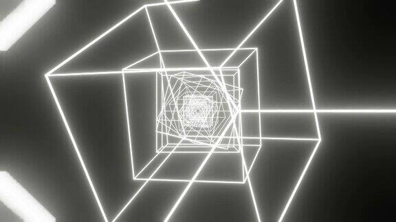 未来的隧道与白色霓虹灯发光立方体在黑色的背景简单的创意概念运动图形无缝循环动画背景