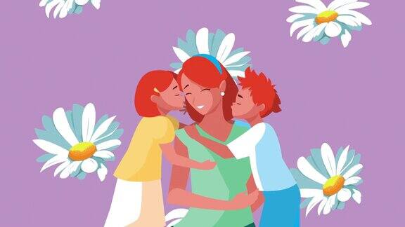 妈妈和孩子们亲吻庆祝母亲节快乐