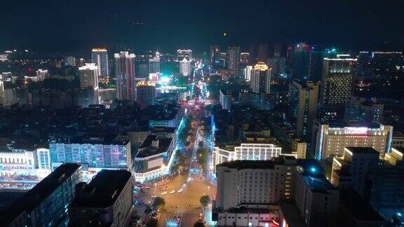 夜间照明海南岛三亚市交通街道航拍全景4k中国
