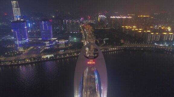 夜景珠江猎德大桥广州中国鸟瞰图