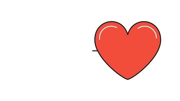 4k卡通红色对称心脏与心电图视频