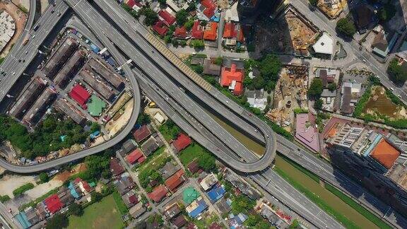 吉隆坡市晴天交通路口空中俯视图4k马来西亚全景图