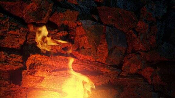 火在岩壁上燃烧
