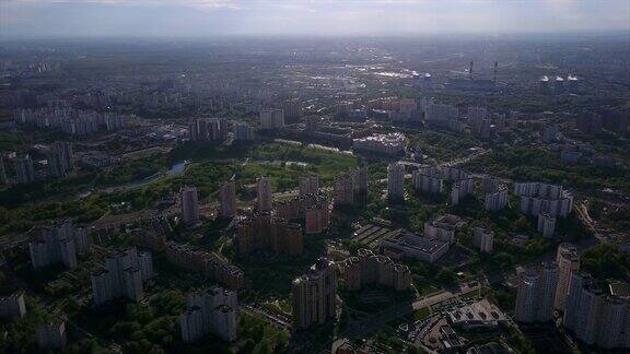 俄罗斯莫斯科城市景观拉曼基区日落时间全景4k