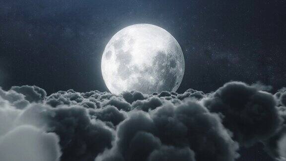 在月色皎洁的夜晚飞跃积云