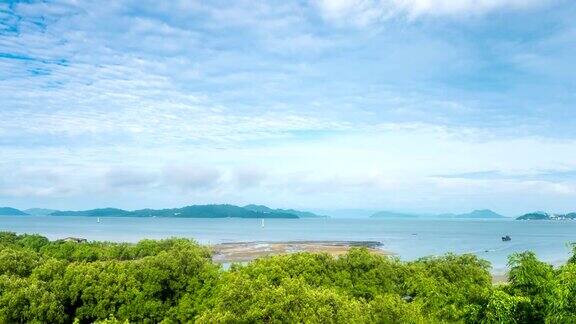 大海和蓝天在美丽的日子拉廊省泰国延时视频