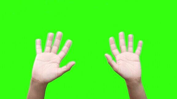 挥手说欢迎再见手势在色度键绿色屏幕背景