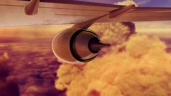 商用喷气式飞机飞过云层动画
