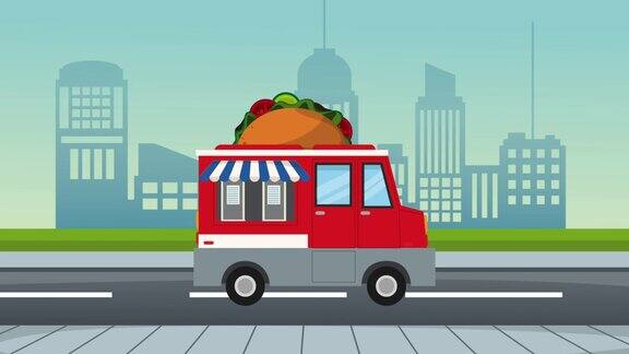 城市高清动画的墨西哥卷餐车