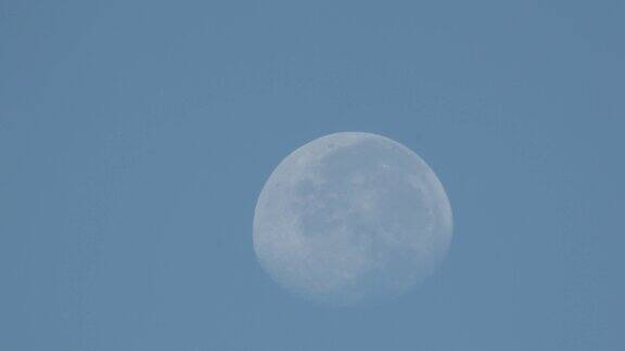 蓝色背景上的月亮的特写