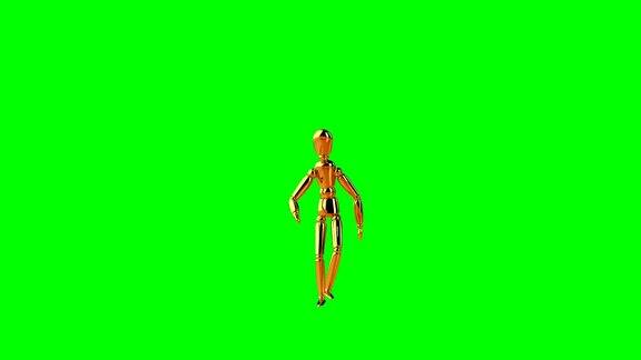 有趣的金色人体模型跳嘻哈无缝循环绿色屏幕