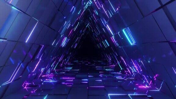 摘要霓虹灯三角隧道技术无尽的动画背景现代的霓虹灯明亮的霓虹灯无缝循环3d渲染