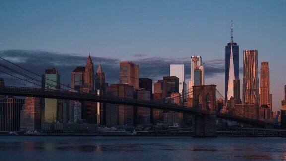 布鲁克林大桥和纽约日出时光流逝