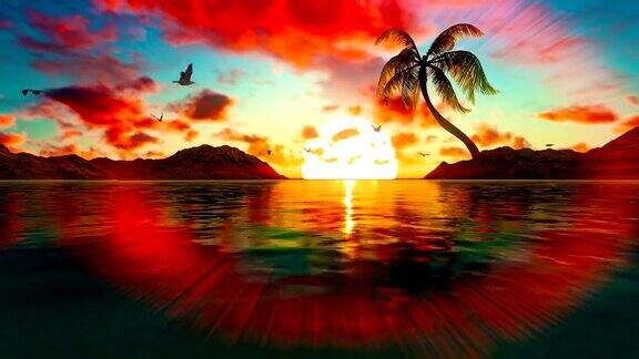 日落时海边的棕榈树