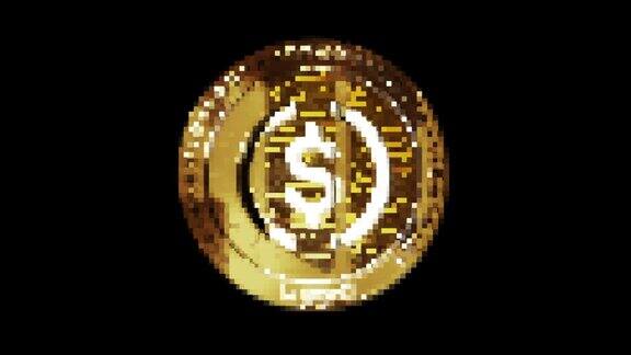 USDCUSDCoin稳定币加密货币黄金币循环像素复古风格