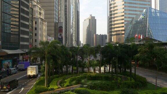 日落太阳光线白天时间香港城市交通街道大桥全景4k中国