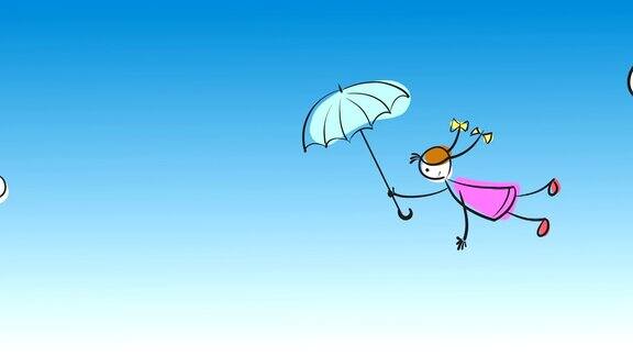 女孩带着伞飞行