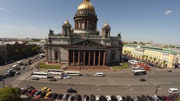 鸟瞰图圣彼得堡的圣以撒大教堂4K
