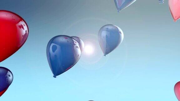红色和蓝色的气球漂浮在天空中