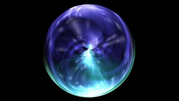 动画运动的精神冥想在一个抽象的水晶球在黑暗的背景发光的能量流动在魔法水晶球召唤灵魂交谈