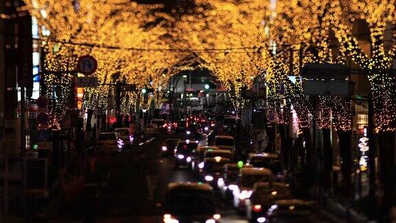 东京涉谷市中心的夜间微缩照明街倾斜