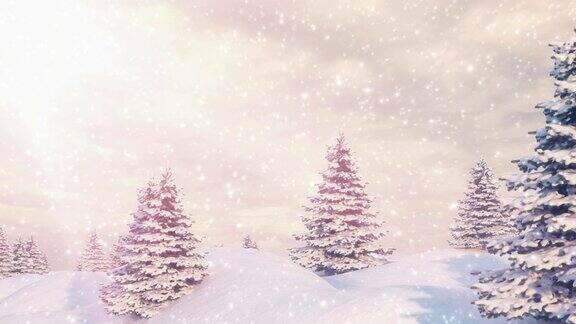 雪地上的树木顶着天空