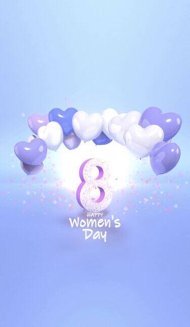 8号气球心坠落以4K分辨率庆祝3月8日国际妇女节