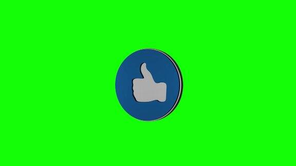竖起大拇指绿色背景上旋转3d图标社交媒体图标动画可循环4K分辨率