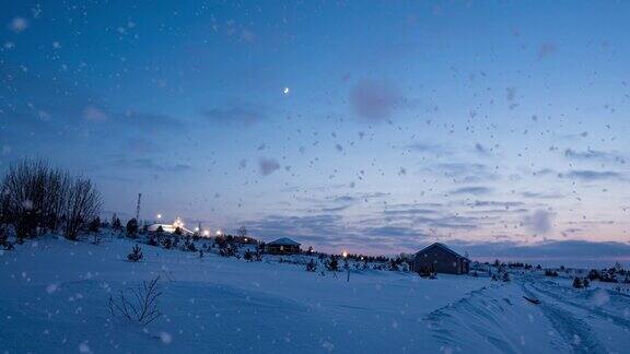 冬季平原雪景落雪延时摄影