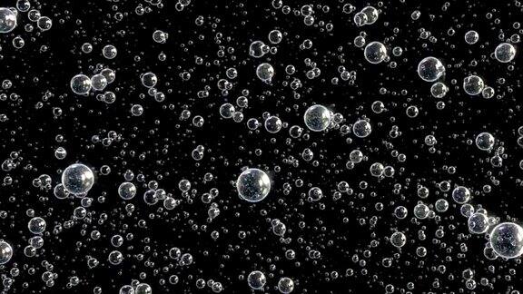 3d动画的气泡移动和漂浮在一个黑色的背景
