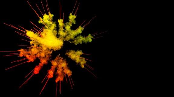 爆炸的火药孤立在黑色背景3d动画的粒子作为彩色的背景或覆盖效果迸发出彩虹般的色彩粉饼呈现出明亮如胡里节