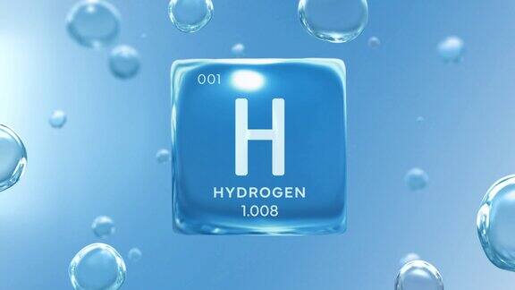 “H2氢气”标题水立方气泡信息图背景环与水分子