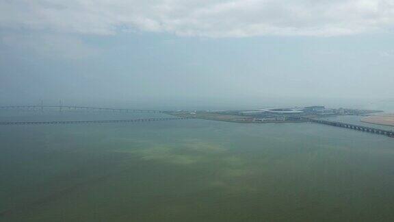 晴天珠海澳门湾香港交通收费站空中全景4k中国