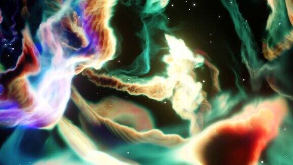 循环动画穿越彩色星云的太空旅行