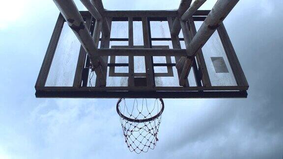 篮球篮与蓝天背景时间流逝
