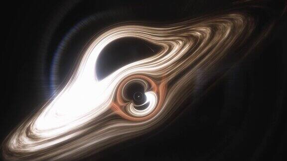 带有吸积盘的超大质量黑洞旁边的虫洞动画空间和时间因强引力而变形