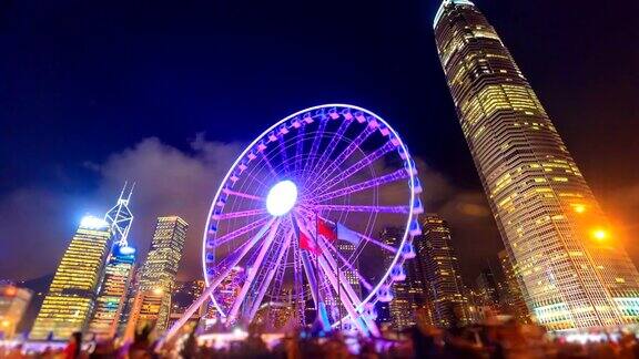 夜间香港观景摩天轮香港地标旅游景点