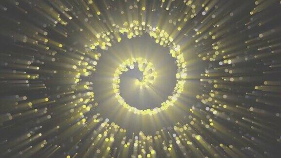 黄色4k高度详细的粒子流-循环金色闪光粒子螺旋涡