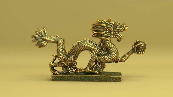 中国亚洲古代龙雕塑三维渲染动画背景生肖和东方古代爬行动物雕塑无缝循环动画