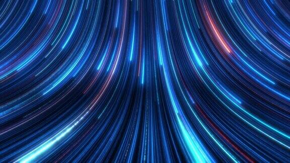 无缝循环抽象的蓝色运动辉光轨迹与粒子背景