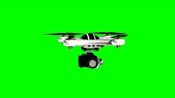 配有专业摄像机的无人机飞行悬停-绿色屏幕