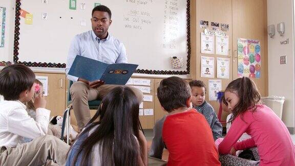 老师在小学课堂上给孩子们讲故事