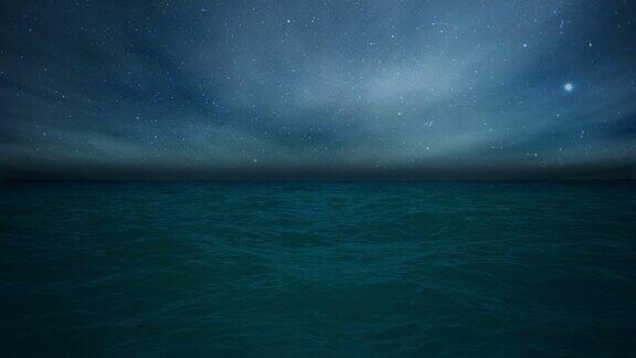 海洋夜晚波浪缓慢放大