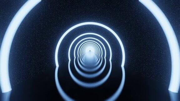 抽象的未来主义发光圆圈霓虹灯隧道星空间背景3D渲染