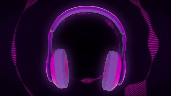 粉色dj耳机的节奏跳舞与发光的霓虹灯与声音均衡器